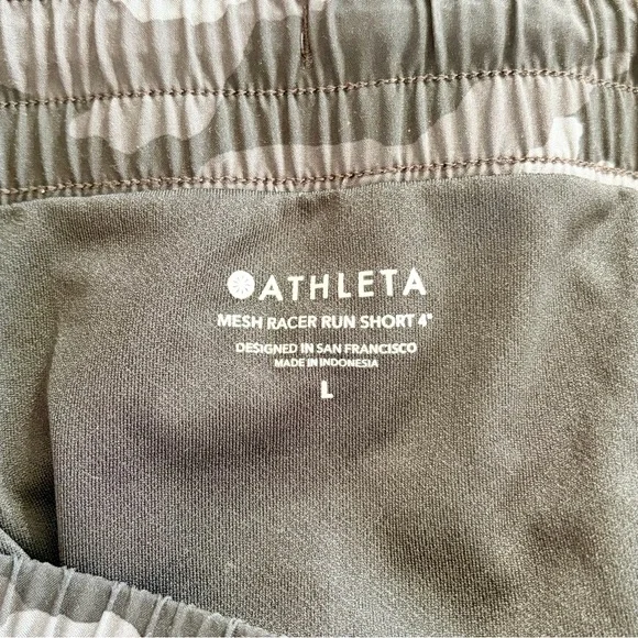 Women’s Black Camo Athleta Mesh Racer Run 4 Shorts - Large - Picture 5 of 7